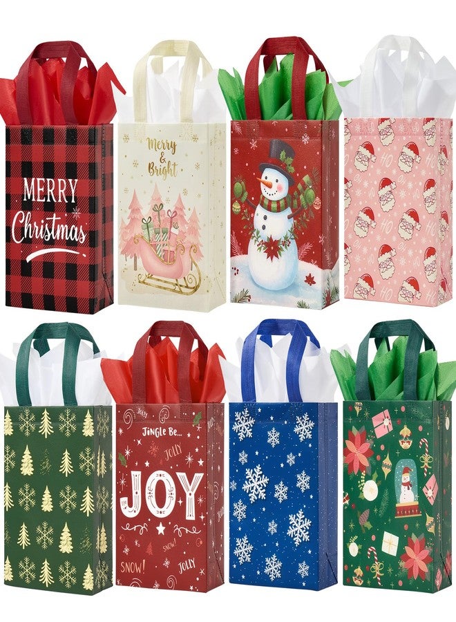 YANGTE Small Christmas Gift Bags 16 Pack with Tissue Paper & Handles, 8.66"×6.3"×3.15", Reusable Non-Woven Xmas Gift Bags Bluk for Presents Goody Cookie Holiday Parties - Image 1